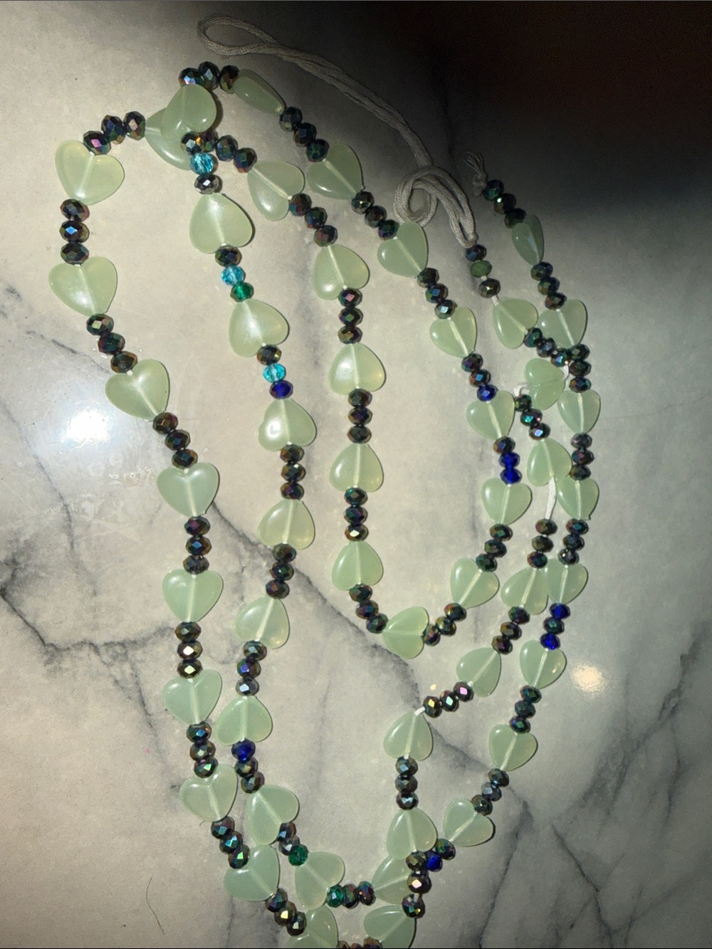 Handmade glow in the dark Heart Bead waist-beads with Iridescent Accents